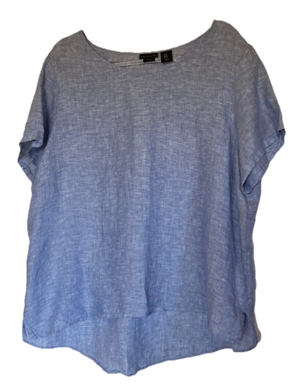 Tahari SZ 1X Blue 100% Linen Short Sleeve Pull Over Basic Blouse